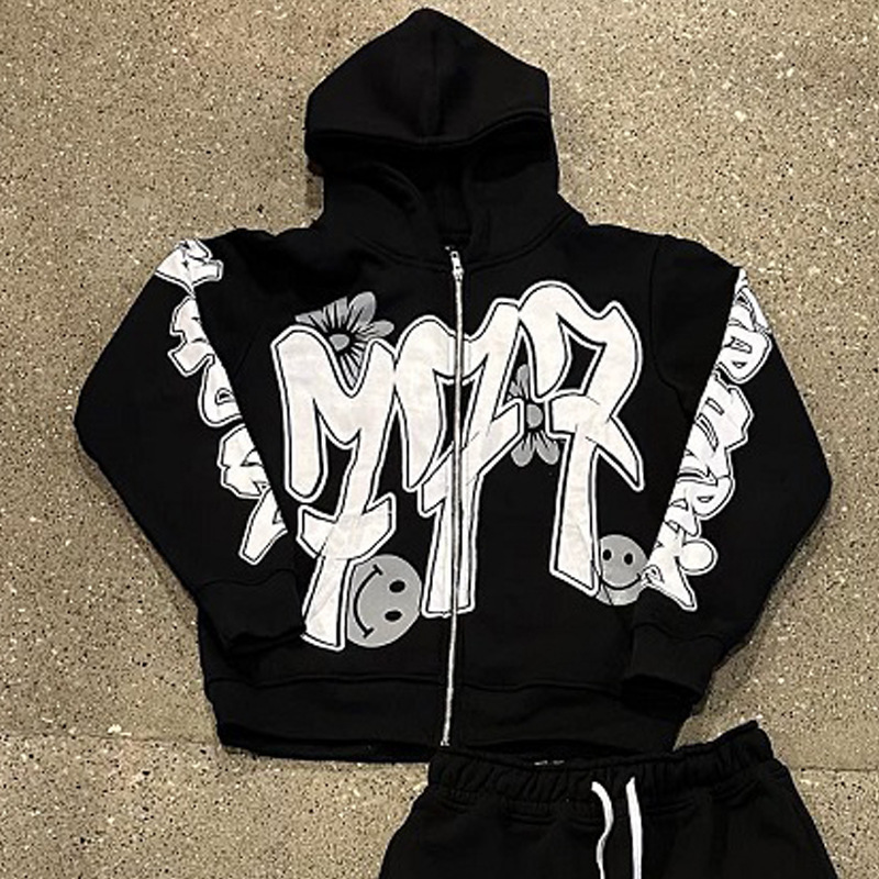 Herrenbekleidung Modetrend bunter Buchstabendruck loser Pullover Hip-Hop-Straßenkleidung Strickjacke lässiges Oberteil_voghion.com