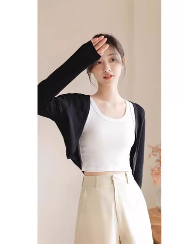 Women's new ice silk knitted shawl net red short waistcoat long-sleeved sunscreen air-conditioning shirt