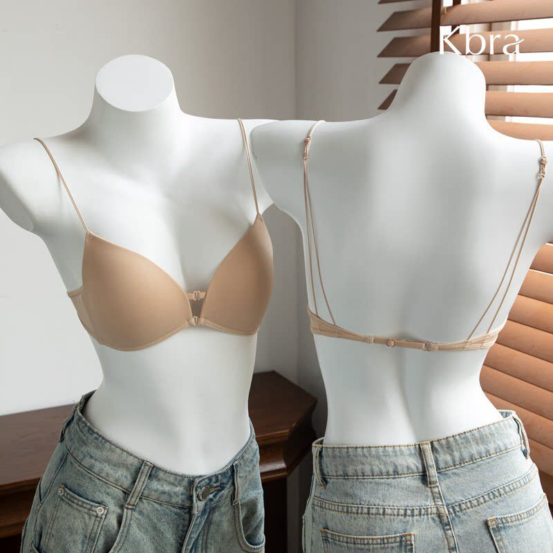 French-Style Front-Clasp Triangle Cup Bra for Women, Wireless, Push-Up, Beautiful Back, Slimming for Small Busts, Breathable, Thin, New Model