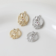 14K电镀真金精致可爱圆形兔子镶锆石吊坠diy手作珍珠项链耳饰配件