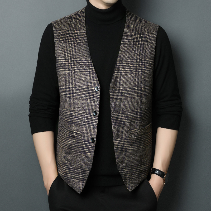 Wool Woolen Down Vest Men's V-neck Wearing Warm Vest for Middle-aged Dad Cashmere Vest Waistcoat Wool Woolen Down Vest Men's V-neck Wearing Warm Vest for Middle-aged Dad Cashmere Vest Waistcoat