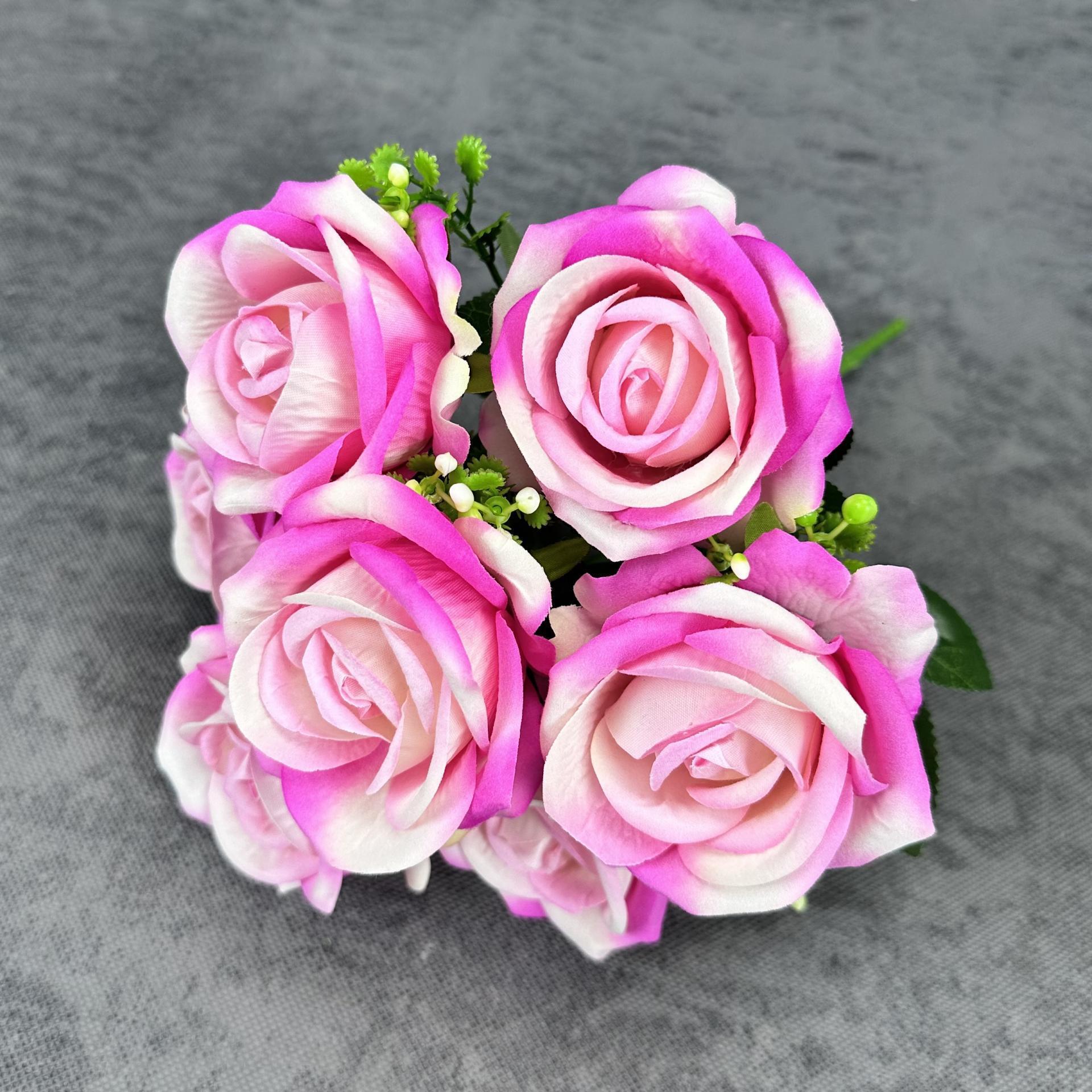 Simulación de 7 cabezas de tela de terciopelo rosa boda decoración del hogar decoración de mano transfronteriza flores falsas adornos al por mayor