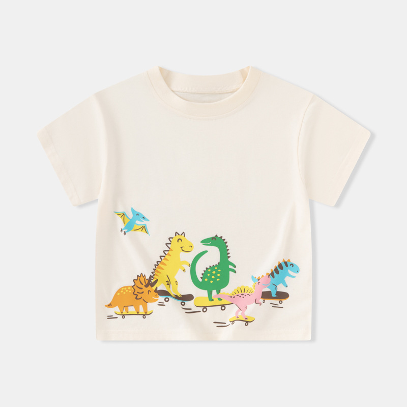 Betop dibujos animados verano niños camiseta de manga corta bebé algodón cuello redondo patineta ropa de dinosaurio
