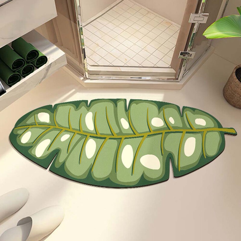 Cross-border diatomite floor mat, simple and creative leaf-shaped bathroom mat, quick-drying, water-absorbent, non-slip mat for toilet and restroom