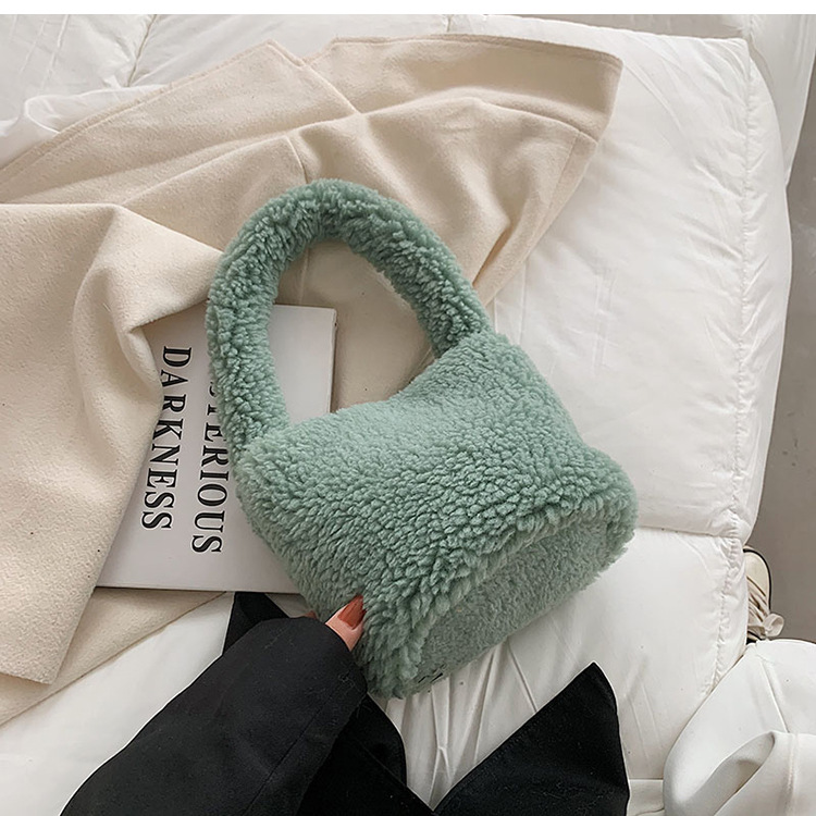 2021 autumn and winter New fluffy bag women's granular wool bag vegetable basket portable fluffy bag women's fluffy cylinder bag