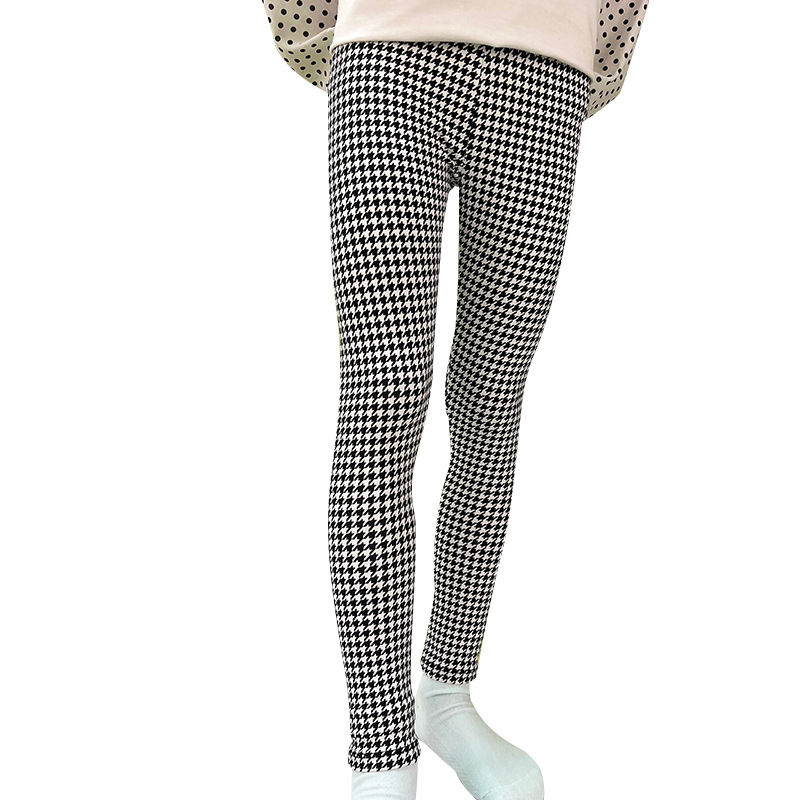 Outer Wear Children's Leggings Cartoon Children's Pants Girls' Plaid Love Printed Children's Casual Pants High Waist Cotton Pants