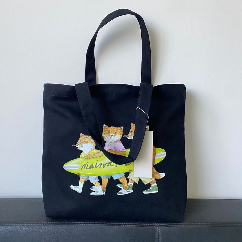 Lotte Export Japan-Korea Mk Three Foxes Surfing Print Canvas Bag Shopping Bag Handbag Shoulder Bag Tote Bag Lotte Export Japan-Korea Mk Three Foxes Surfing Print Canvas Bag Shopping Bag Handbag Shoulder Bag Tote Bag