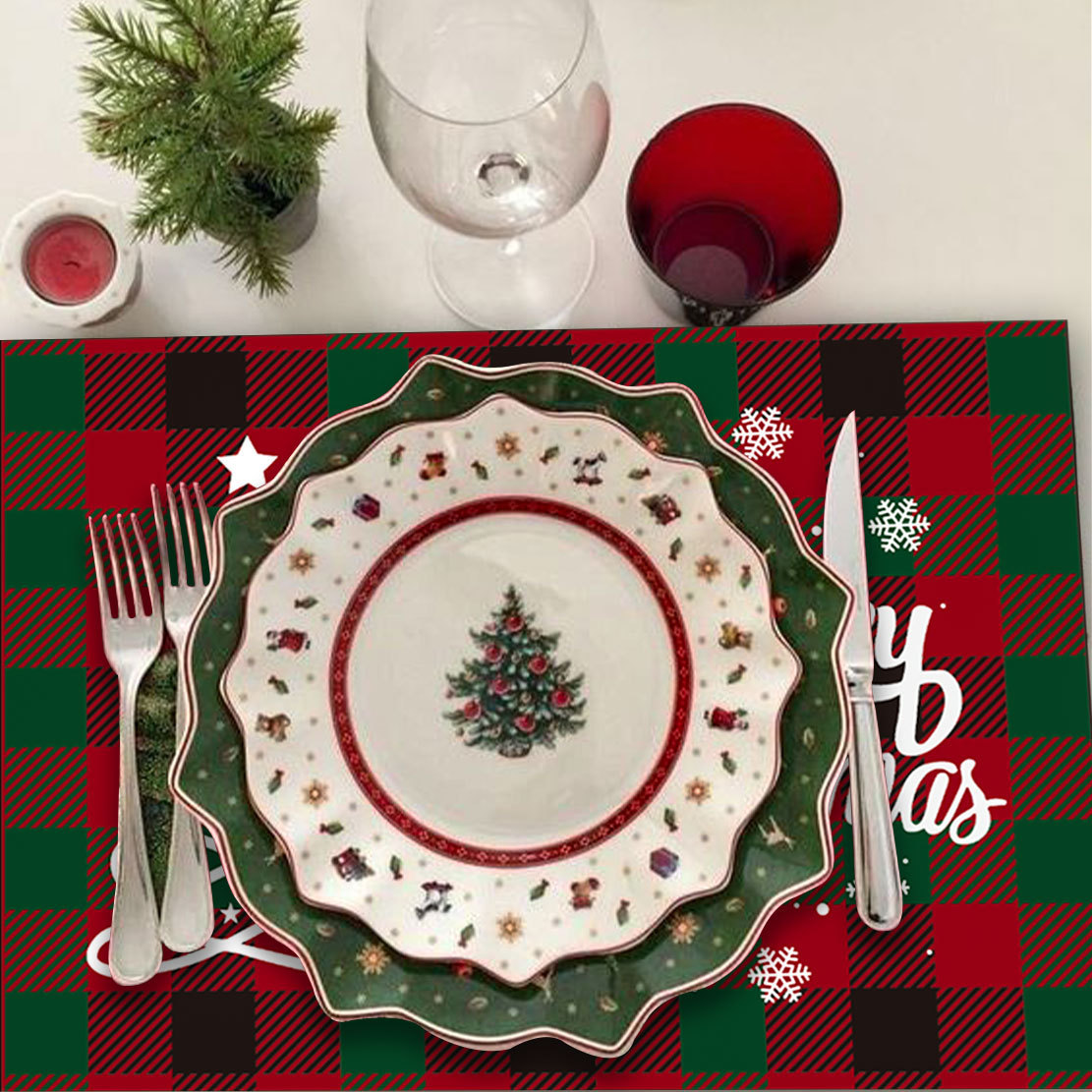 almohadilla de Navidad cuadrado inglés almohadilla de aislamiento térmico árbol de Navidad mesa de comedor festivales decoración del hogar impresión almohadilla de comedor occidental mayorista