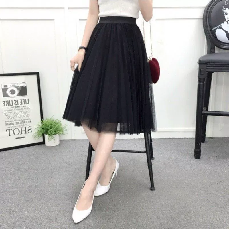 IT2 Маленькая сетчатая юбка Юбка Женская 150cm Лето 2024 Новый Сянь Тонкая высокая талия средней плиссированной юбка a