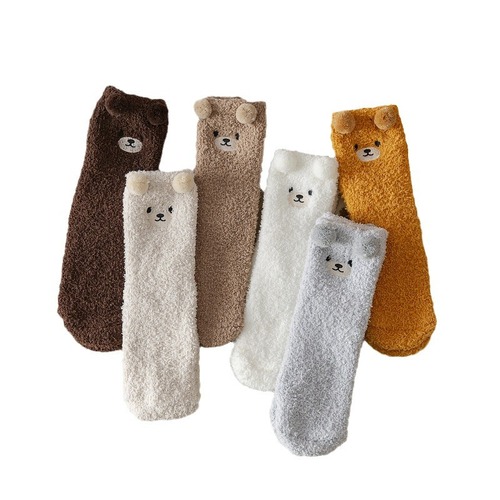 Coral velvet socks for women in winter thickened plush warm sleep socks cute cartoon floor socks plus stockings batch