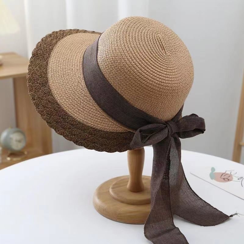 Women's Retro Vacation Sweet Color Block Bowknot Wide Eaves Straw Hat display picture 2