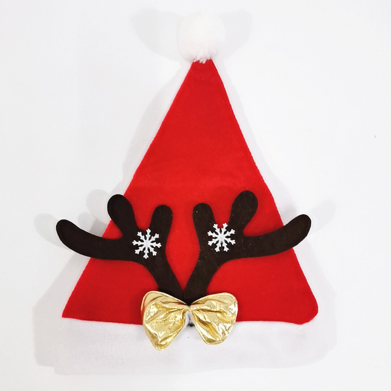 Sombrero de Navidad para niños transfronterizos compuesto de terciopelo de oro + un solo lado arco de polilla tela de polvo dispersa nieve gorra de Navidad de cuerno de ciervo
