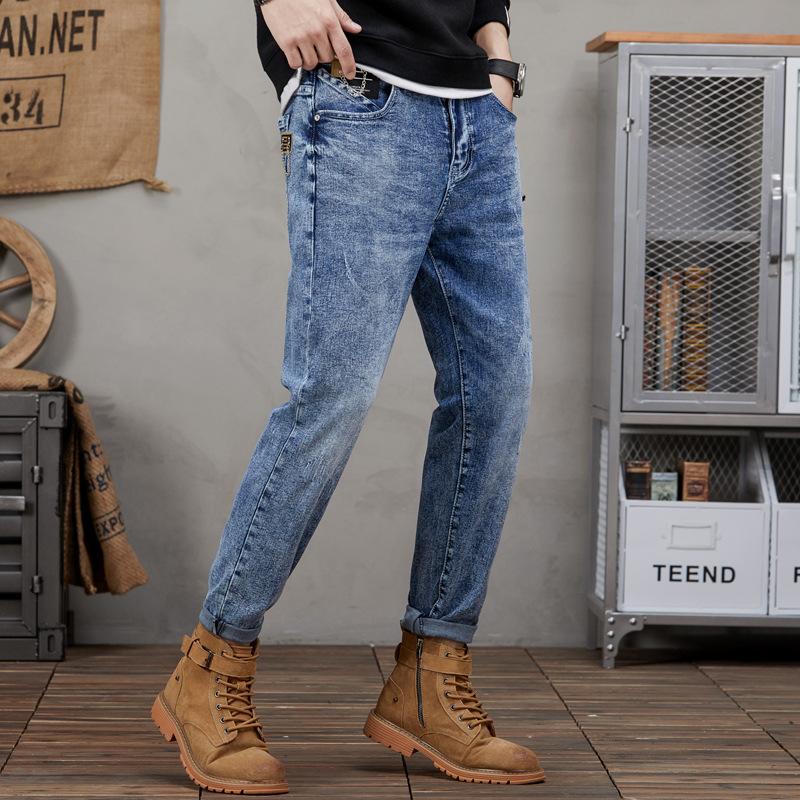 Vaqueros rotos para hombre, vaqueros para hombre con elástico en la pierna pequeña_voghion.com