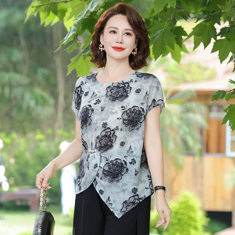 Летняя футболка с короткими рукавами для мам среднего возраста, элегантная и повседневная рубашка, модная и молодежная блузка.