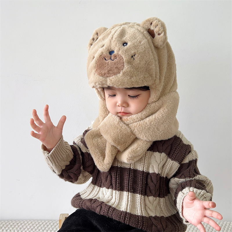 Baby Bear Hat And Scarf Set For Winter With Face Protection_voghion.com
