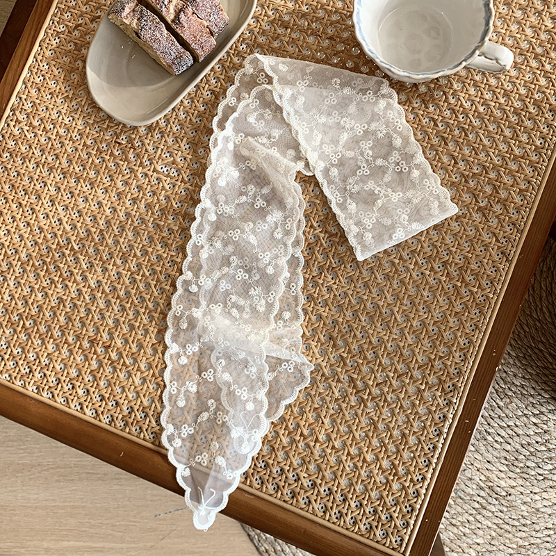 Buñuelo de seda larga larga alta sensación de encaje hottie fugas bufandas de hombro bufandas de collar bufandas de cabello bandana bufandas de encaje cintura