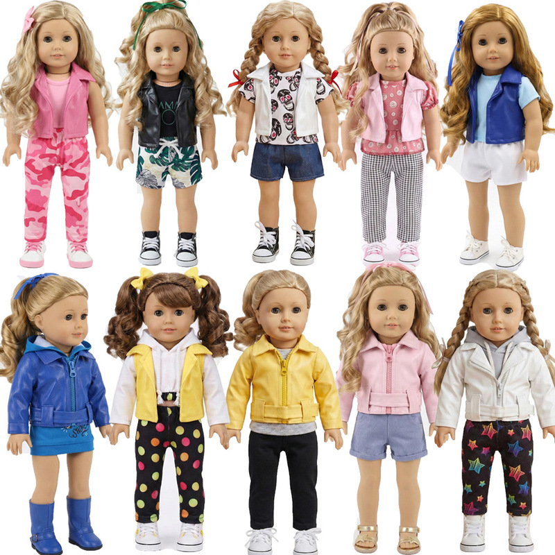 Cross-Border 18inch American Girl Doll Zippered Leather Jacket American Girl Doll Accessories Wholesale
