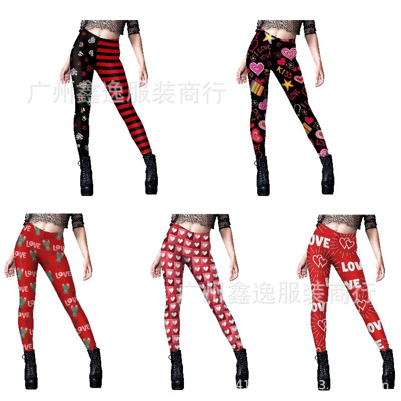 New European and American women's pants, popular Valentine's Day heart-print yoga tight fitness leggings direct sale New European and American women's pants, popular Valentine's Day heart-print yoga tight fitness leggings direct sale