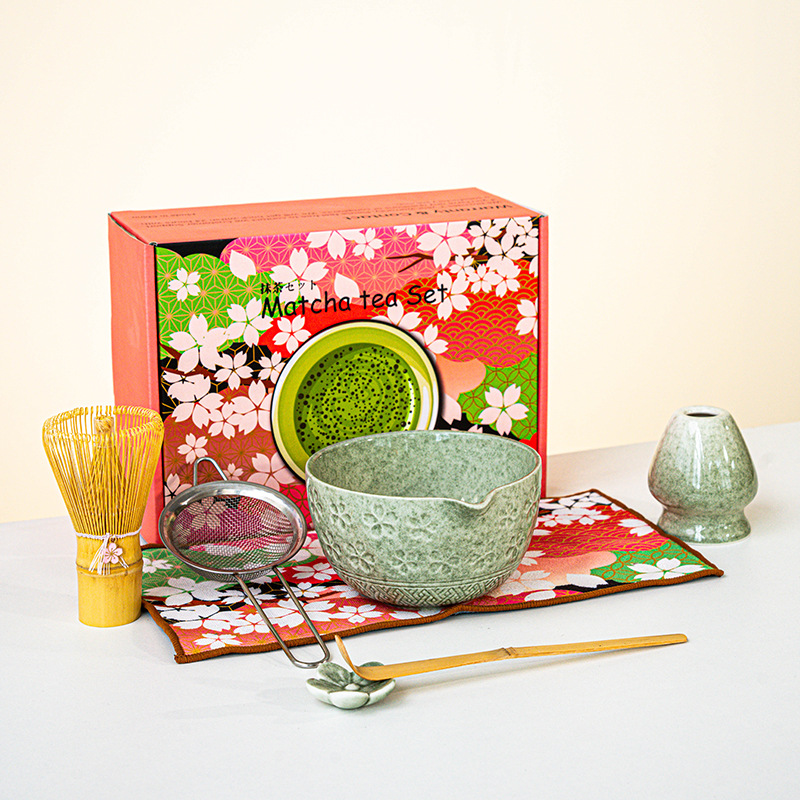 FJT 사쿠라 광구 그릇 말차색 7종 세트(사쿠라 박스 그린 패턴)