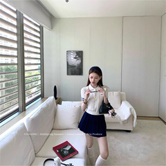 COOLLINE林子熙 氧系学妹 少女感miu系Polo针织衫套装藏青百褶裙
