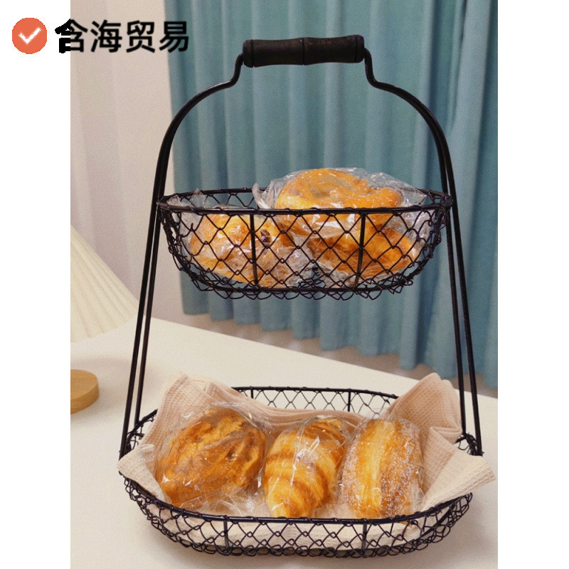 鉄芸二重収納かごパンかご花かご家庭用台所収納棚デスクトップ収納棚果物かご猫棚|undefined