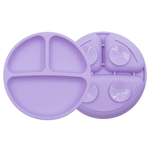 Amazon's popular children's suction cups round silicone dinner plate infant feeding anti-lost fixed three-grid smiling face plate