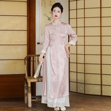高端茶艺师服装女新中式国风茶服套装秋季禅意连衣裙改良奥黛旗袍