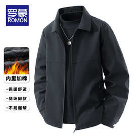 罗蒙加棉男士外套秋冬季2025新款中老年爸爸厚装棉衣休闲行政夹克