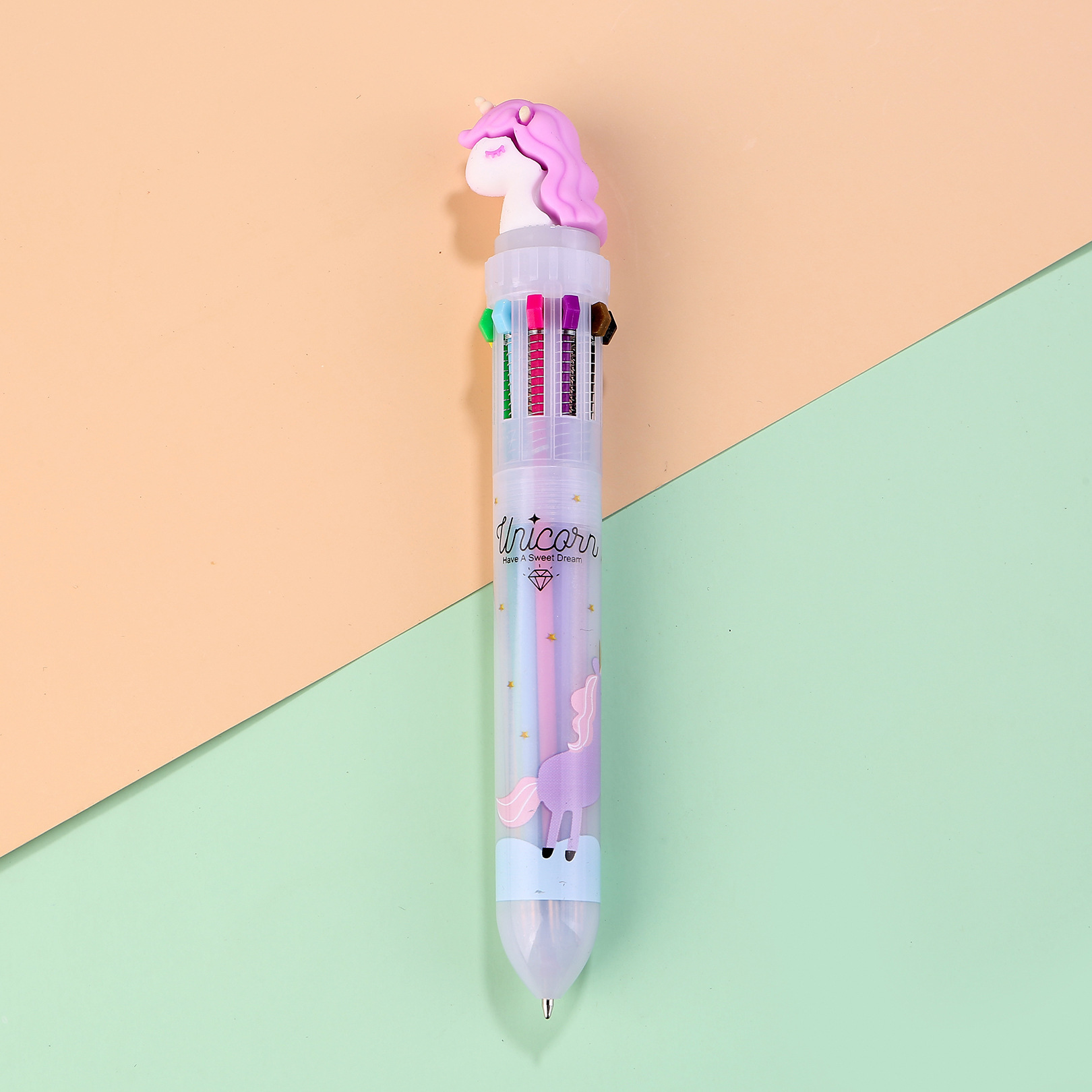 Papelería creativa bolígrafo de diez colores de dibujos animados estudiante color diario pluma chica corazón multicolor prensa bolígrafo al por mayor