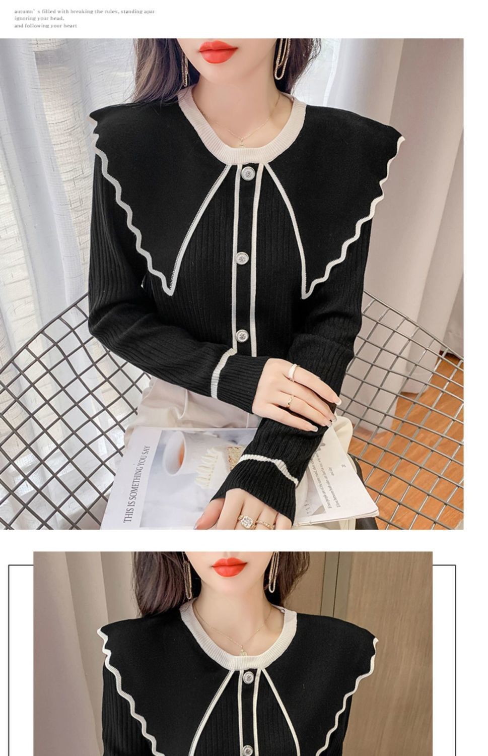 Sweet Lotus Leaf Collar Sweater Style 12
