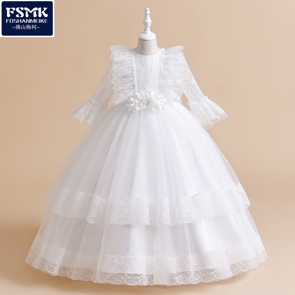 Europeo y americano Amazon nuevo piano de las muchachas rendimiento ropa medio y grande de los niños de malla larga vestido anfitrión vestido de princesa vestido
