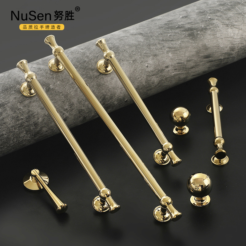 法式輕奢黃銅衣櫃拉手亮金色美式簡歐純銅抽屜單孔衣櫃門把手全銅