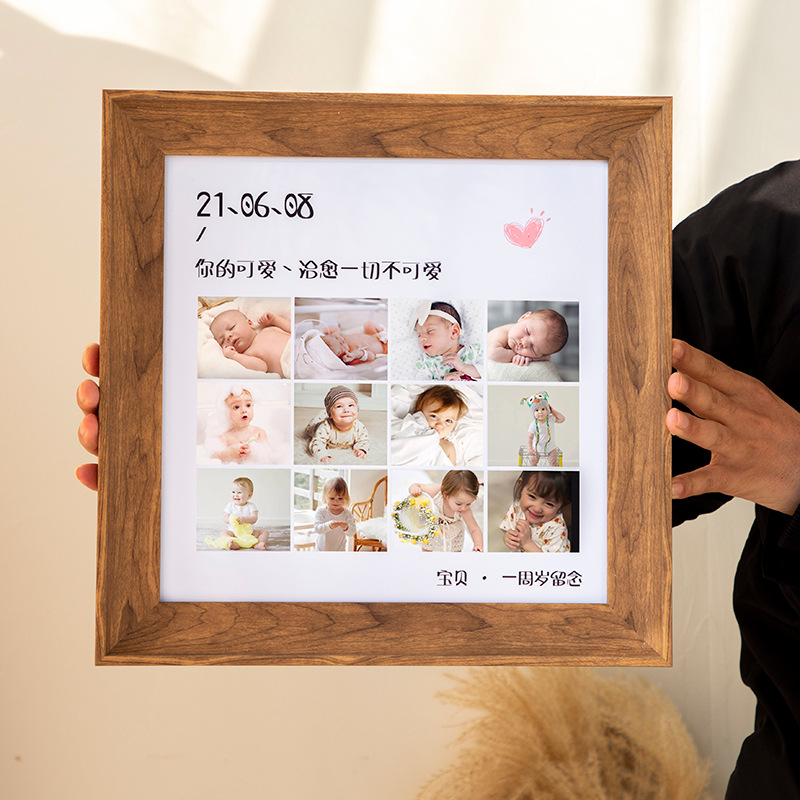 宝宝周岁合集儿童照片百睡图三维B超照片成长记录12格九宫格相框