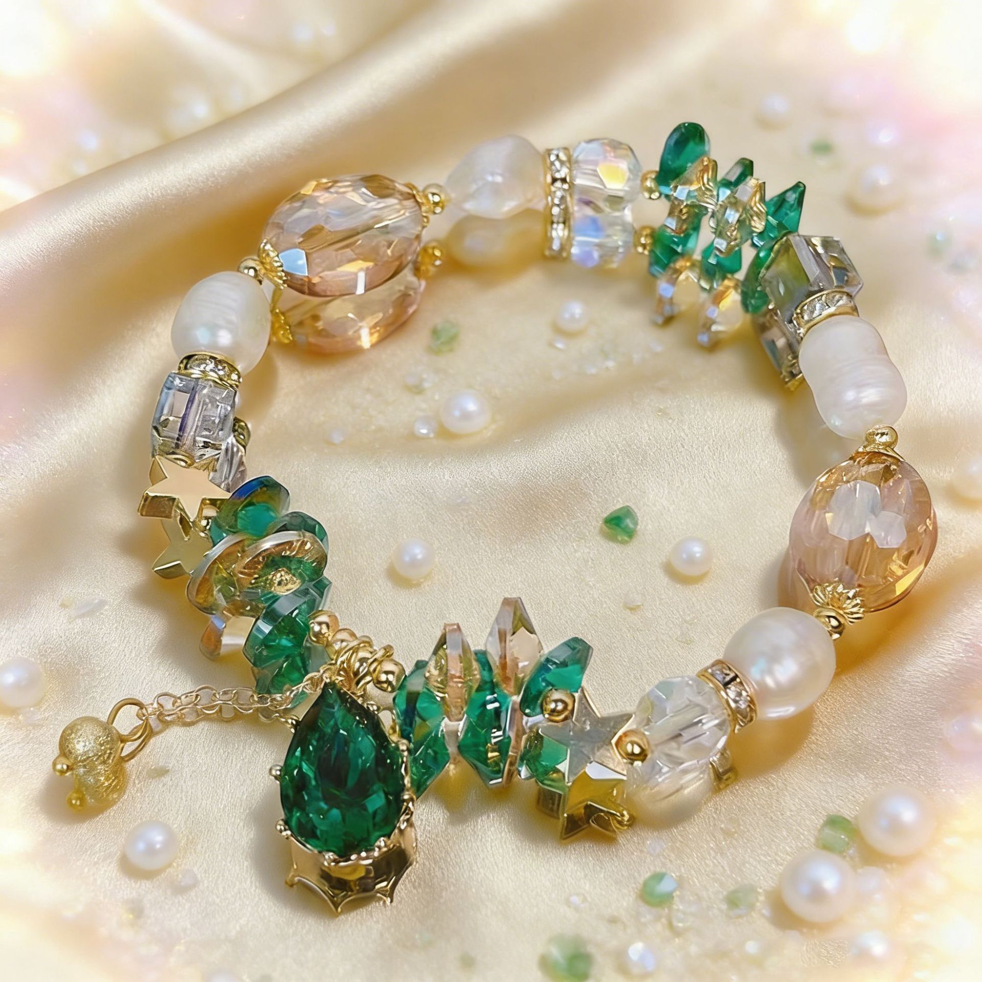 Perla barroca + gota verde (se pueden personalizar otros colores)