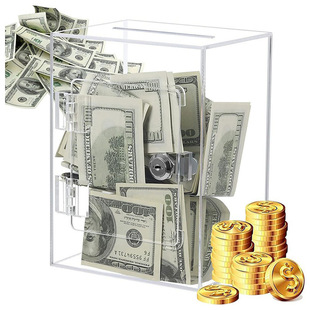 Cross-Border Popular Transparent Rectangular Piggy Bank Acrylic Piggy Bank Simple Adult Piggy Bank with Key and Lock
