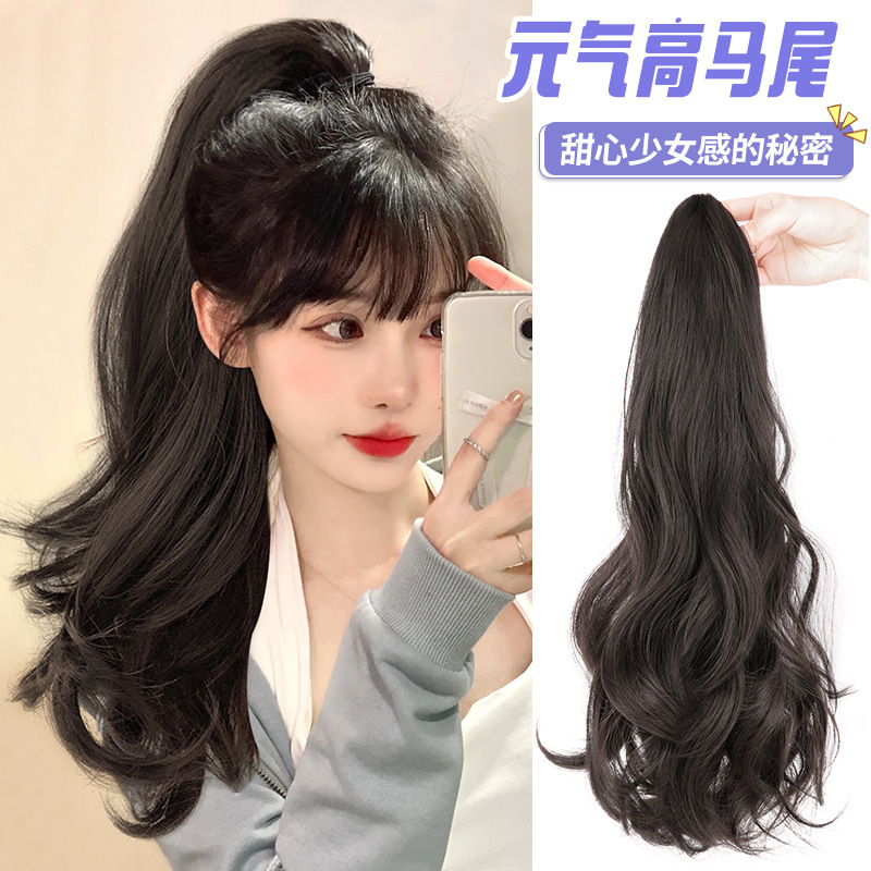 Long Ponytail Wig for Women, Internet Celebrity Style, High Ponytail with Large Claw Clip, Big Wavy Braids, Long Curly Hair, Tie-On Style, High Crown Long Ponytail Wig for Women, Internet Celebrity Style, High Ponytail with Large Claw Clip, Big Wavy Braids, Long Curly Hair, Tie-On Style, High Crown