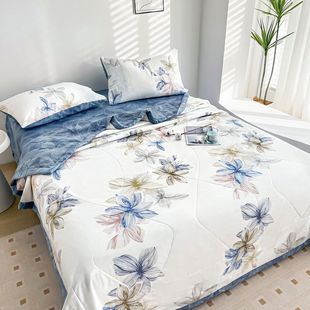 Summer Cotton Air-Conditioned Quilt Four-Piece Set Pure Cotton Summer Cool Quilt Soft Cotton Quilt Thin Summer Quilt Machine Washable Thin Quilt Core