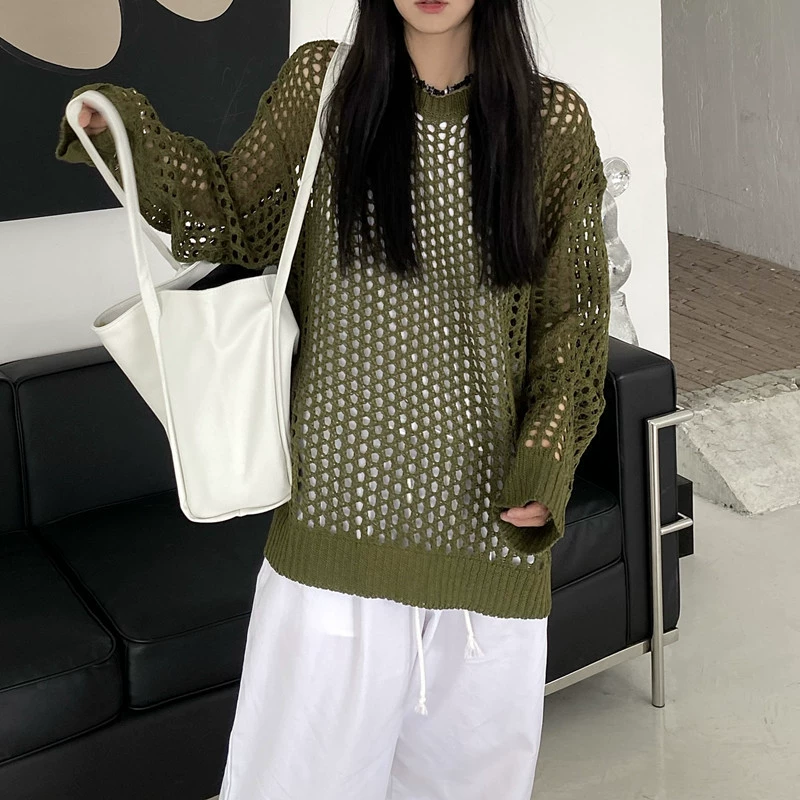Knitted thin sexy sun protection clothing, long-sleeve, oversize