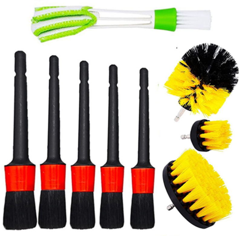 跨境新款9件套汽车出风口隙刷缝隙细节刷汽车清洁刷洗车刷套装