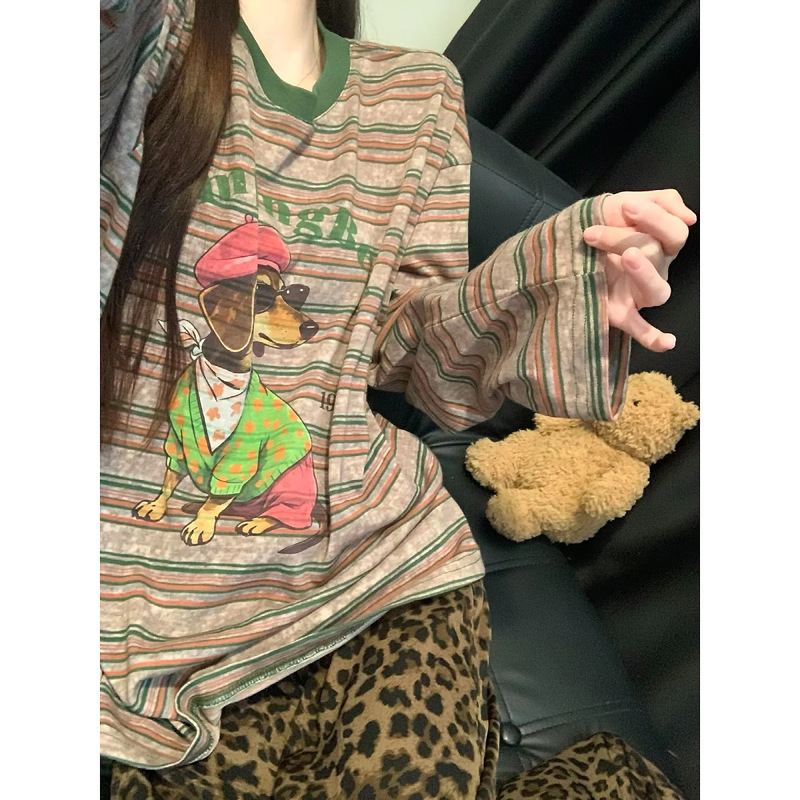 Autumn and winter classic leopard print 280g thickened warm round-neck high-end long-sleeve long-pants loungewear set