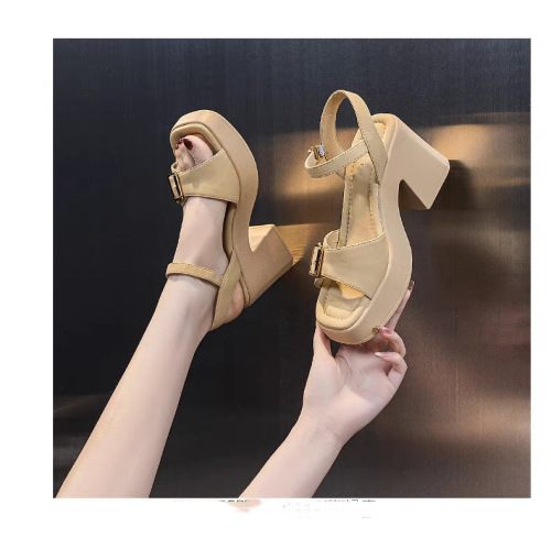 High-heeled women's waterproof platform sandals with thick soles for summer outdoor wear, showcasing long legs in 2025
