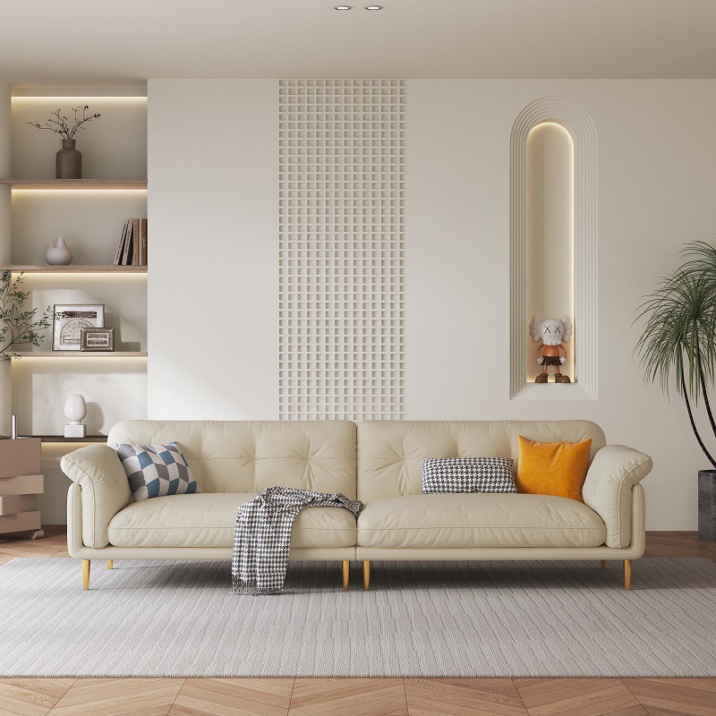 奶油风科技布沙发客厅现代轻奢直排北欧风极简网红款式布艺沙发
