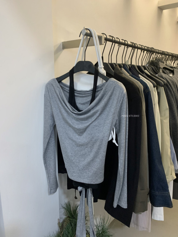 【MISS密思家正品店】净版挂脖背心+露肩荡领舒适小衫套装89028|undefined