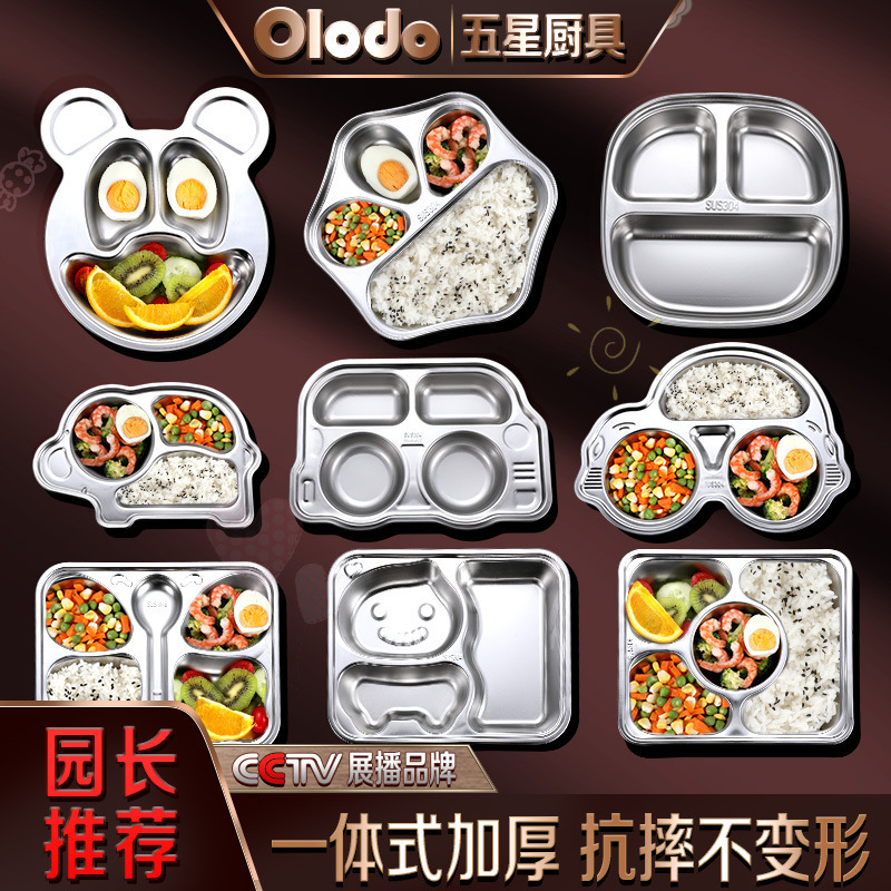 Children's Dinner Plate Compartment Girl 304 Stainless Steel Suction Cup Anti-Fall Cartoon Boy Baby Eating Plate Kindergarten