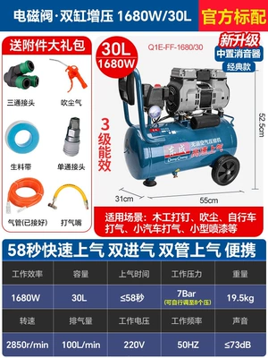 Furniture, and Dental Use, Air Compressor - copper-30l-1680w58-seconds-for-inflation-dual-air-intake-with-solenoid-valve-dust-blowing-and-inflating-kit