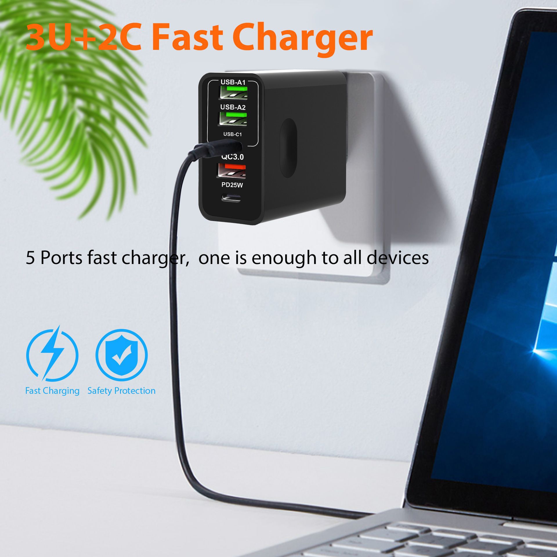 Nuevo PD65W cargador de teléfonos móviles 5V5A Europa y los EE.UU. PD + 3 adaptador USB multipuerto cabeza de carga