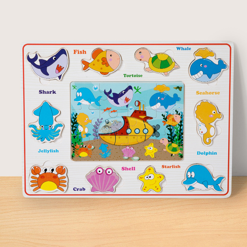 Entrenamiento de concentración de madera para niños, rompecabezas cognitivo tridimensional, juguetes, juegos de mesa a juego, rompecabezas de animales, tablero de rompecabezas tridimensional