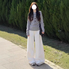 プラスサイズのデザインハイウエストワイドレッグジーンズ女性のための 2025 夏の新しいファット mm ストレートルーズドレープフロアモップパンツ