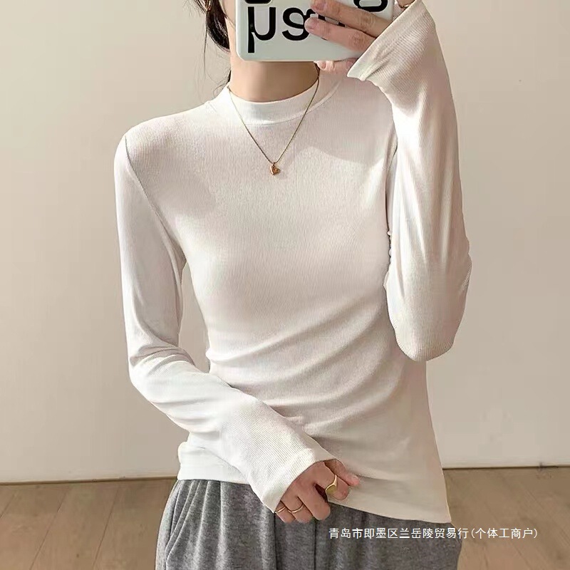 European Modal Long-Sleeved Bottoming Shirt for Women 2024 New Autumn and Winter Suit with Mask T-Shirt Small Stand-Up Collar Top
