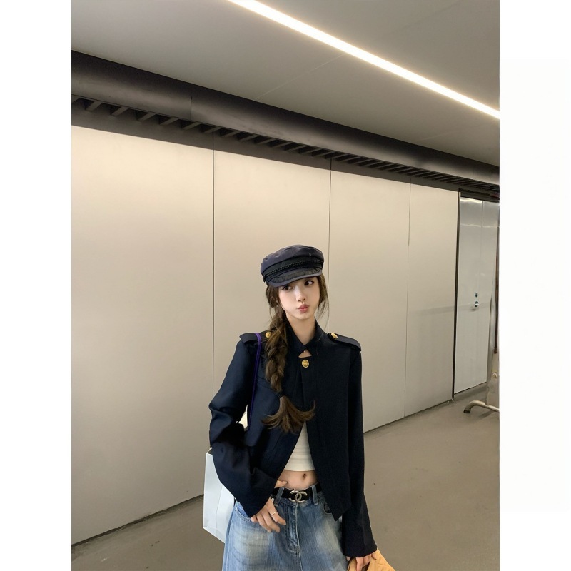 Chestnut Cocoa Bankelili'Wise Old Money' Half-Open Single-Breasted Short Stand Collar Jacket for Women in Autumn